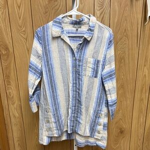 Habitat Blue and White Striped Linen Cotton Shirt Size Medium